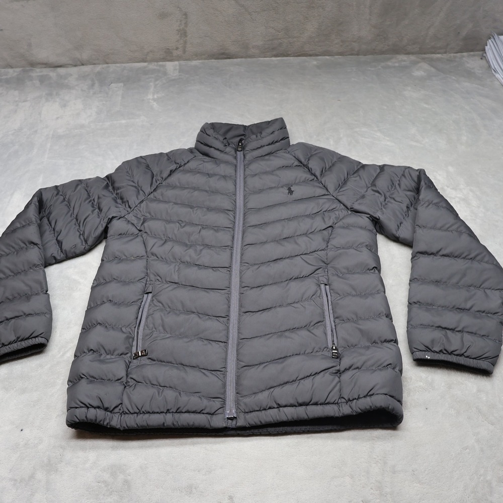 Polo Ralph Lauren Jacket Kids Medium 10-12 Gray Puffer Insulated Warm Luxury